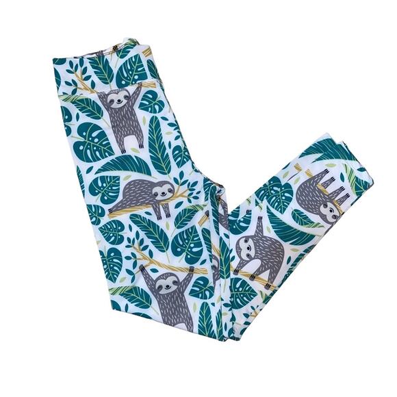 Sloth Tree Jungle Printed Athleisure Athletic Cozy Core Leggings Tights size L - Picture 2 of 7